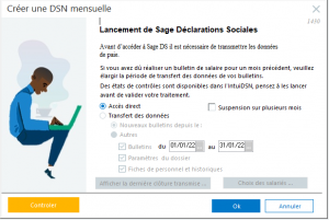 Contrôle de la période de rattachement en DSN Fenêtre Créer une DSN mensuelle